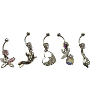 Butterfly, Koi Fish And Heart Belly Ring Set